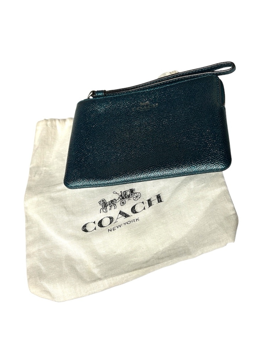 Coach Metallic Teal Leather Wristlet Pouch